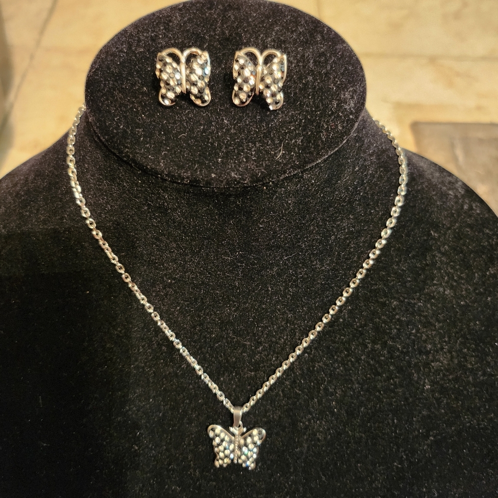 Ed Force butterfly earrings and necklace